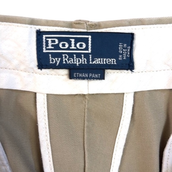 VTG 90’s Polo Ralph Lauren Ethan Pleated Front Chino Pant Tan Cotton Pony 36x32 - Picture 2 of 15
